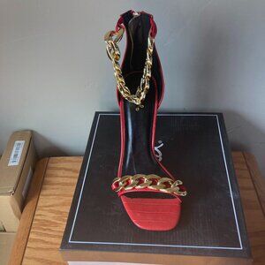 NIB! Gorgeous Red Chain Ankle Strap Stiletto Heels - Size 8.5